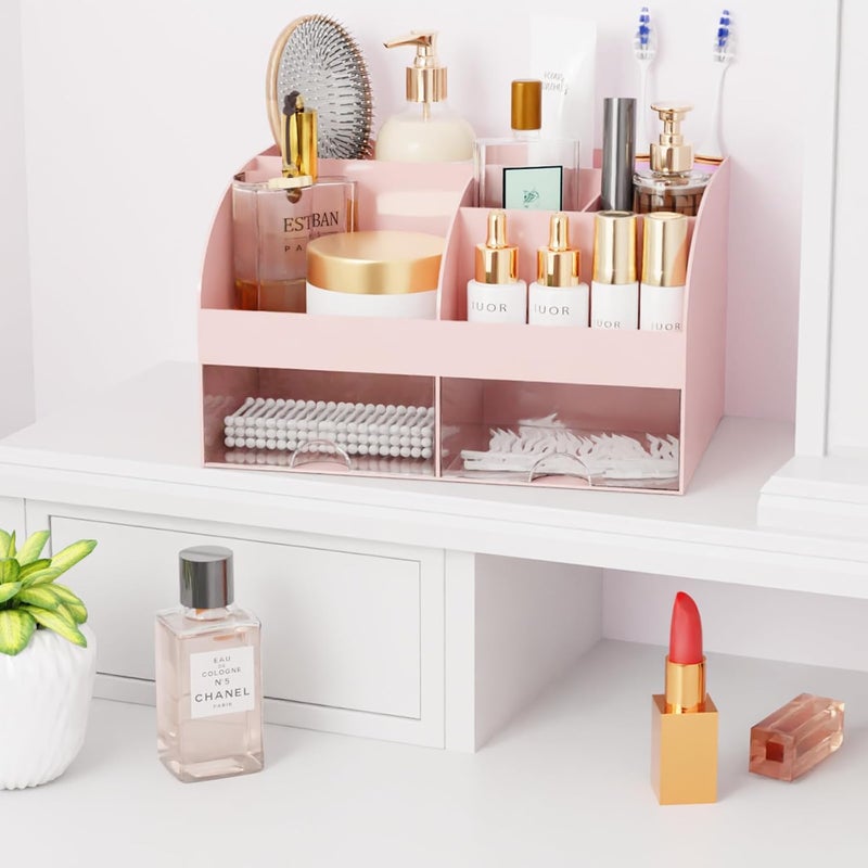 COMFYROOM Makeup Organizer with Drawers, Cosmetic Storage for Dresser Vanity and Bathroom Countertop, Beauty Holder for Lipstick Brush, Skincare Organizer for Vanity, Cosmetic Display Case (Pink-2Pack) - Image 5